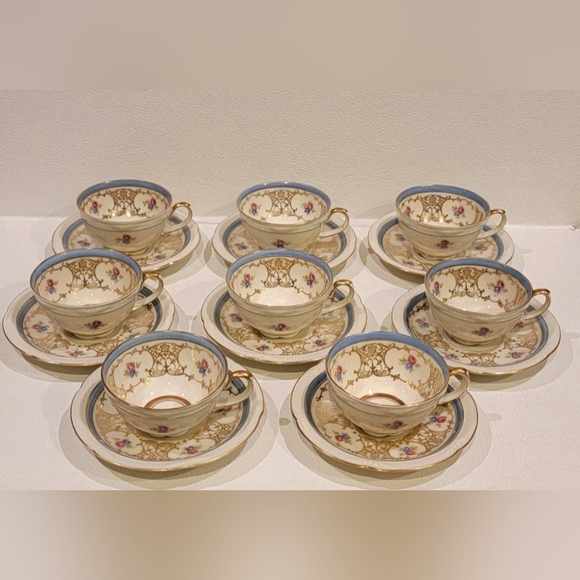 Zeh Scherzer Bavaria Germany US Zone 8 VTG Tea Cups & Saucers Art Deco style